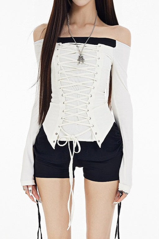 Color Block Lace Up Long Sleeve T-shirt