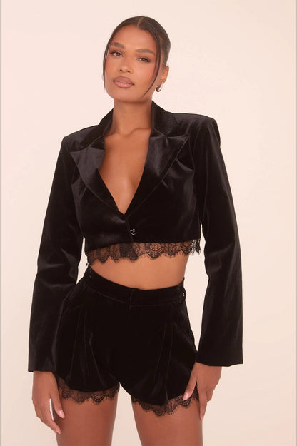 Lace Trim Crop Top High-Waisted Shorts Two Pieces Set