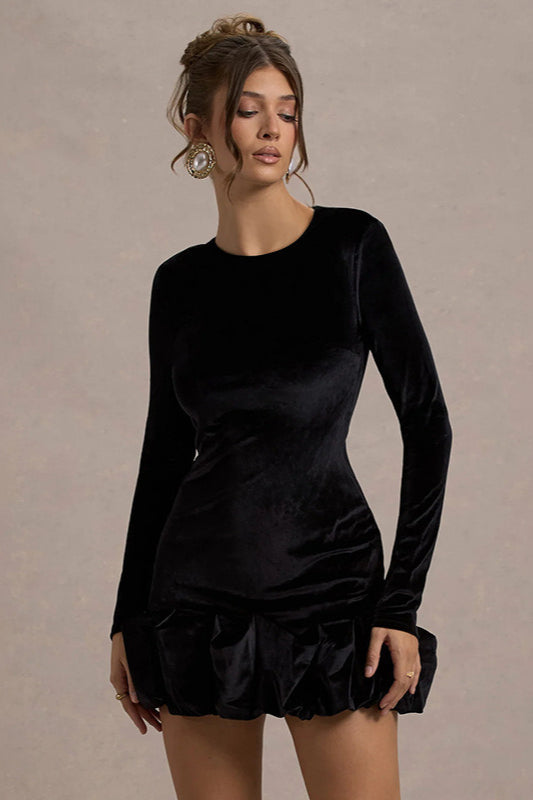 Velvet Crew Neck Ruched Midi Dress
