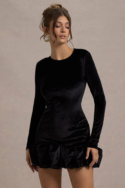 Velvet Crew Neck Ruched Midi Dress