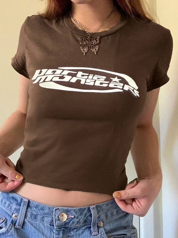 Solid Crew Neck Cropped Short Sleeve Tee