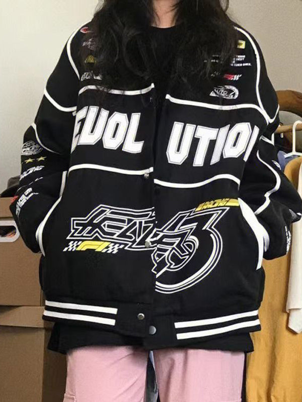 Street Print Splice Varsity Jacket