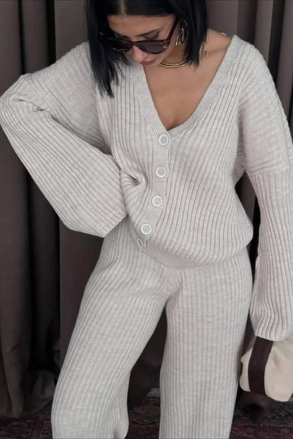 Solid Color Knit Sweater Pants Knit Set