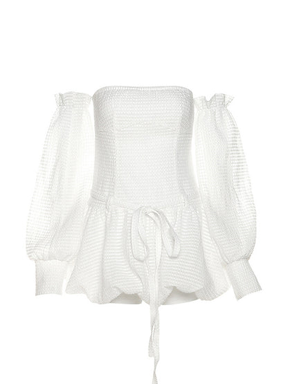 Textured Bandeau Lace Up Mini Dress