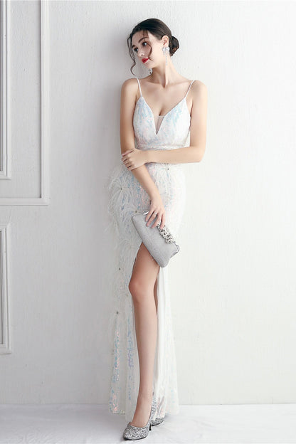 Intricate Beadwork Figure Hugging Gown Formal Dress