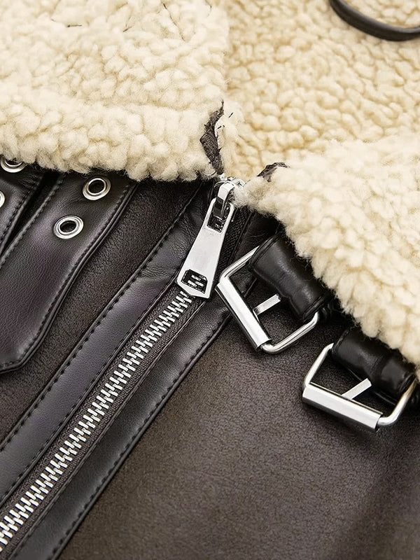 Lambswool Lined Leather Splice Short Jacket