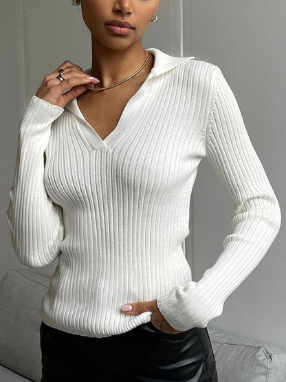 Solid V Neck Ribbed Sweater
