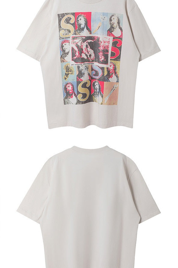 Washed Distressed Logo Graphic Crew Neck T-shirt
