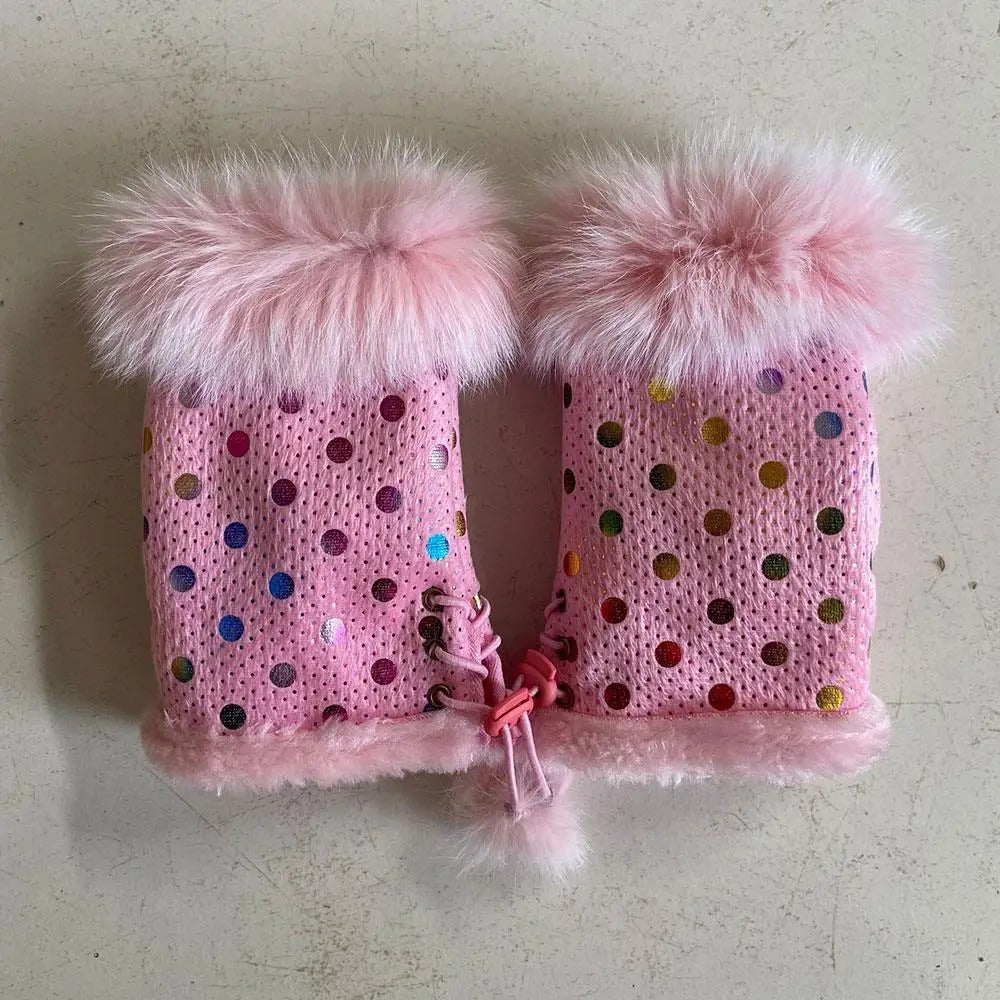 Thicken Fur Leopard Fingerless Gloves