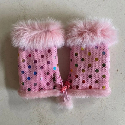 Thicken Fur Leopard Fingerless Gloves