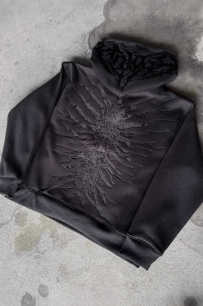 Patchwork Washed Print Zip Hoodie