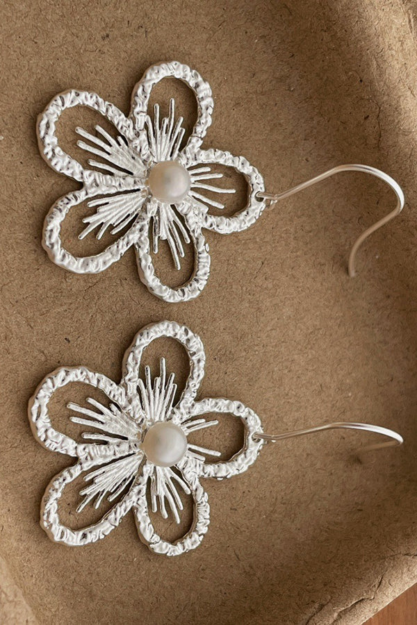 Pearl Openwork Flower Earrings