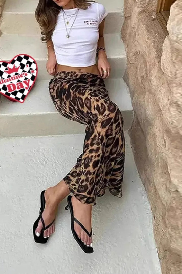 Leopard Print High Waist Maxi Skirt