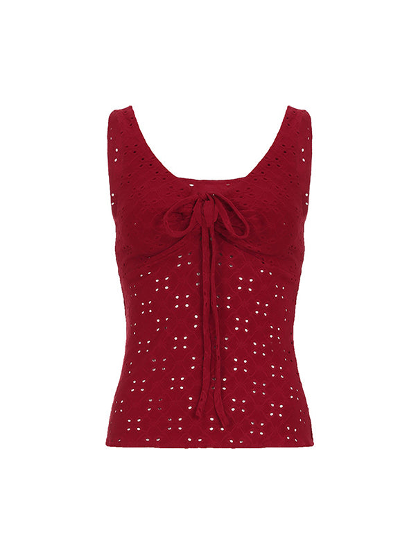 Hollow Texture Drawstring Cami Top