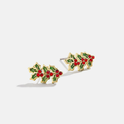 Copper Rhinestone Christmas Stud Earrings