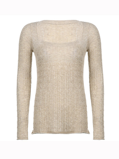 Low Cut Square Neck Long Sleeve Knits