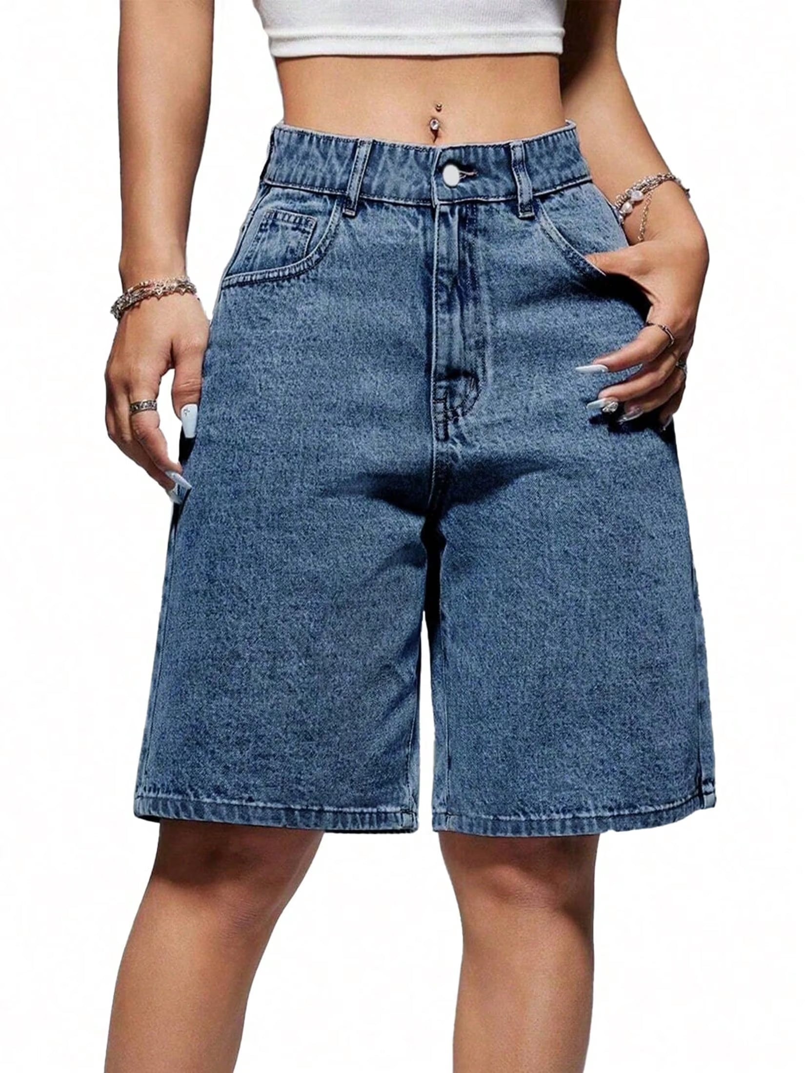 Women's Denim Shorts Mid-Low Waist Jean
