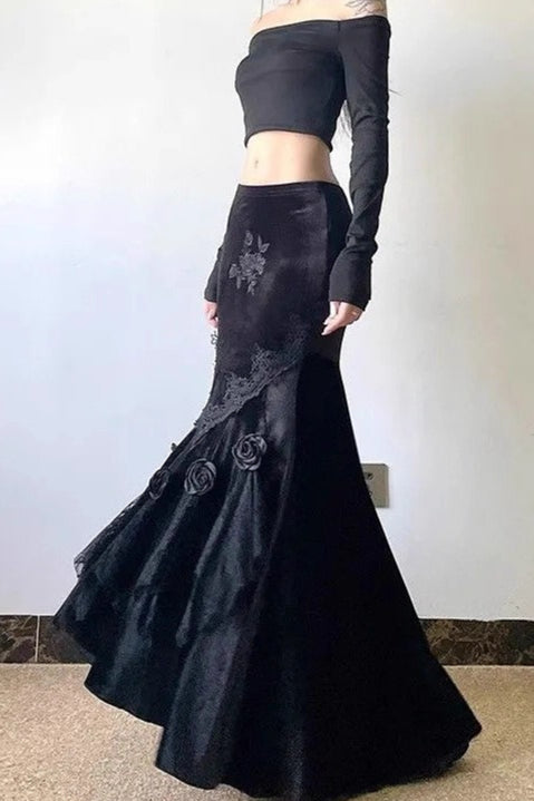 Gothic Embroidered Black Velvet Mermaid Skirt