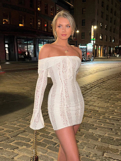 Lace Off-Shoulder Sexy Bodycon Mini Party Dress