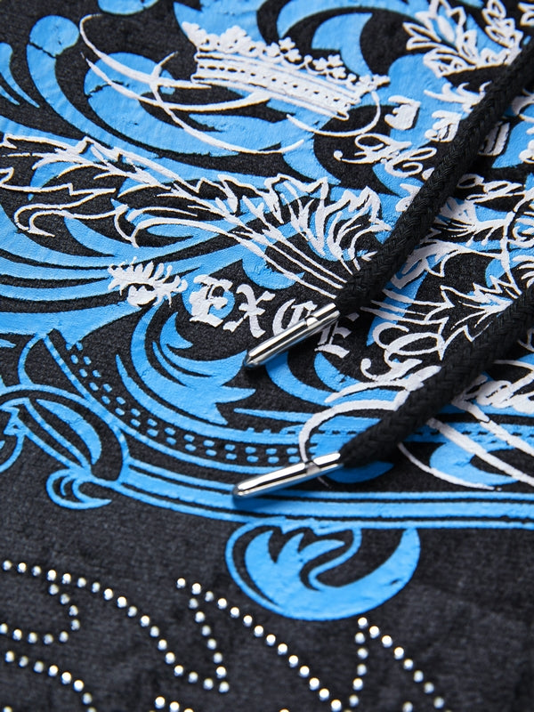Grunge Rhinestone Print Zip Up Hoodie