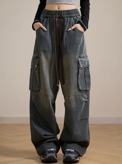 Loose straight design Cargo Jeans