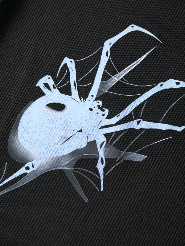 Spider Print Off Shoulder Slim Long Sleeve Tee