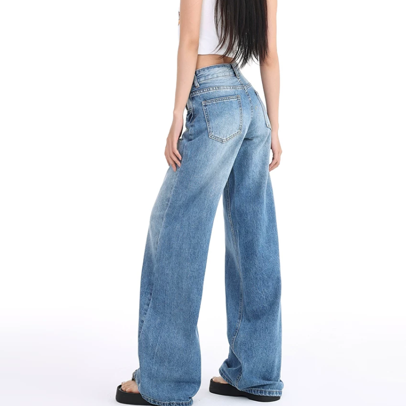 Button zip-up pocket straight leg | Baggy Low Rise Jeans  | Festival Outfits Women