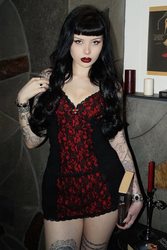 Gothic Lolita Rose Contrast Lace Crop Top