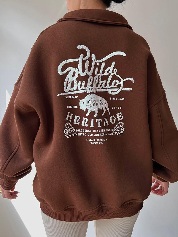 Letter Print Half Zip Sweatshirt