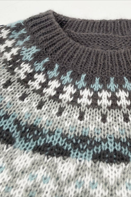 Knit Fair Isle Jacquard Round Neck Loose Sweater