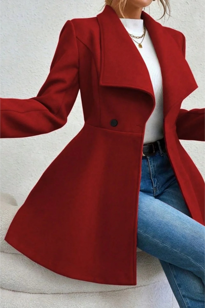 Solid Lapel Double-Breasted Thickened Wool Blend  Overcoat