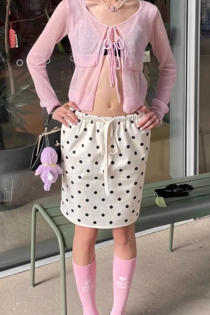 Drawstring Polka Dot Satin Mini Skirt