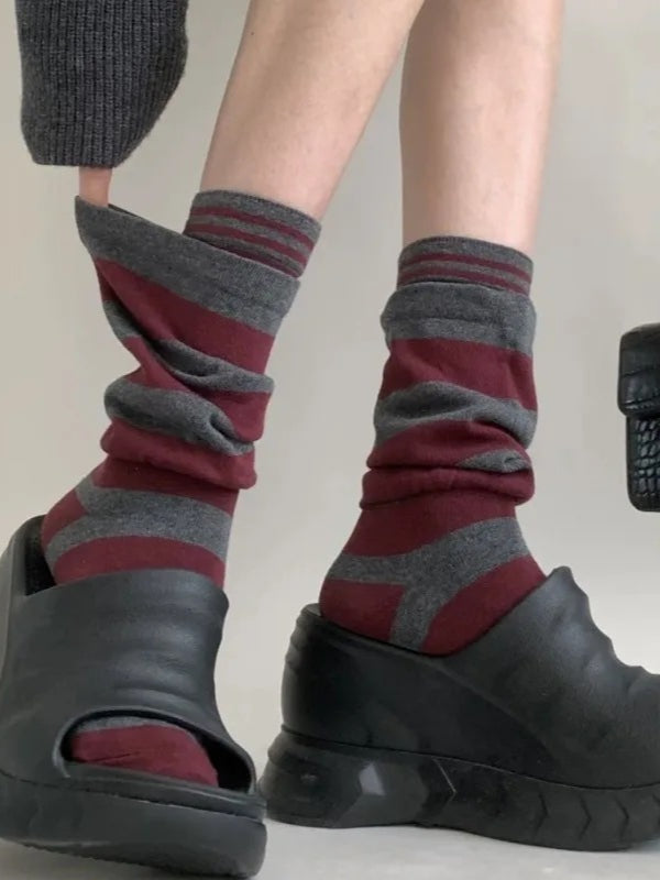 Y2K Double Layer Spliced Striped Middle Socks
