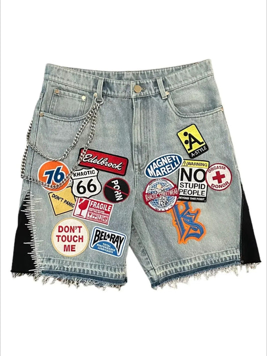 Harajuku Embroidered Applique Denim Shorts