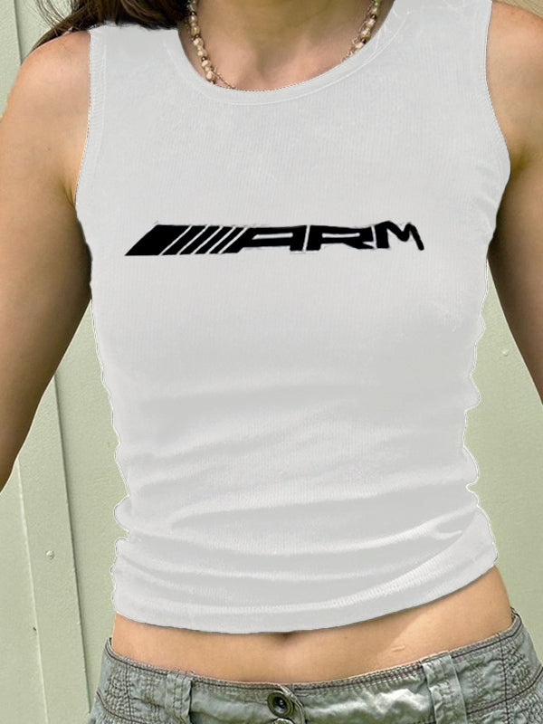 Letter Print Ribbed Cropped Tank Top