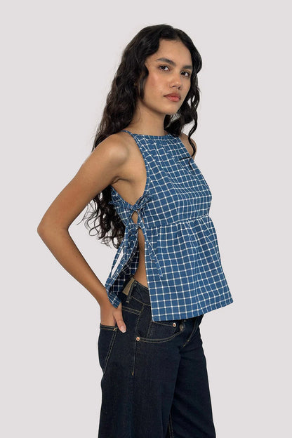 Chic Checkered Tie Tank Top