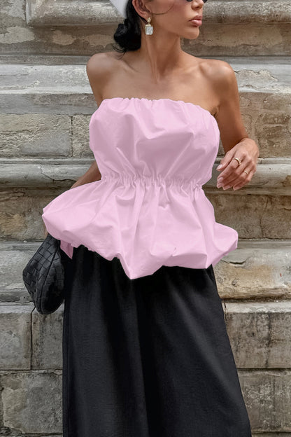 Solid Color Sleeveless Off-shoulder Elastic Waist Strapless Top