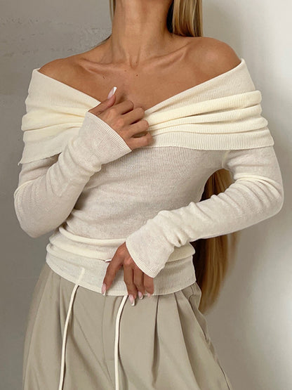 Solid Off Shoulder Slim Sweater