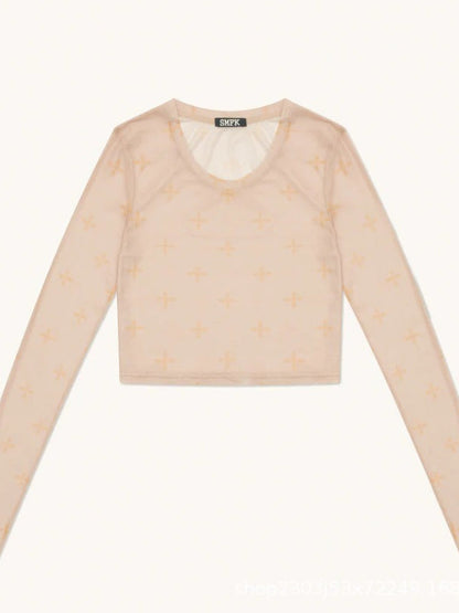 Sexy Slim Fit Mesh Long Sleeve Mesh Top