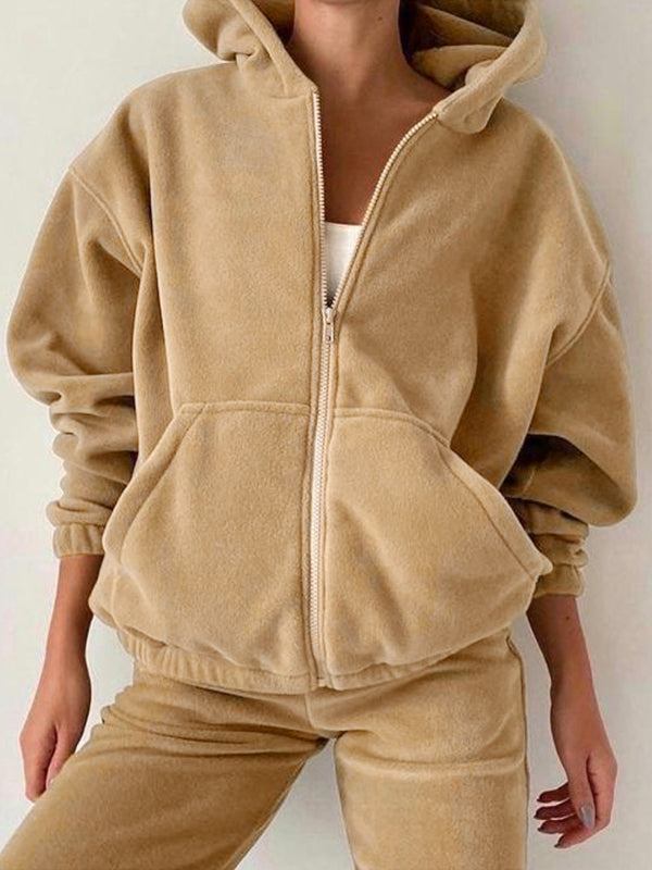 Solid Zip Up Oversized Hoodie & Bound Feet Sweatpants Set