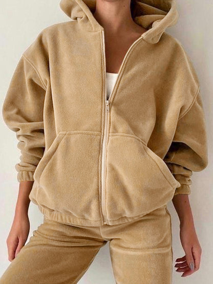 Solid Zip Up Oversized Hoodie & Bound Feet Sweatpants Set