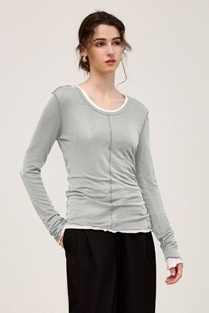 Tencel Wool Blend Round Neck Knit Top