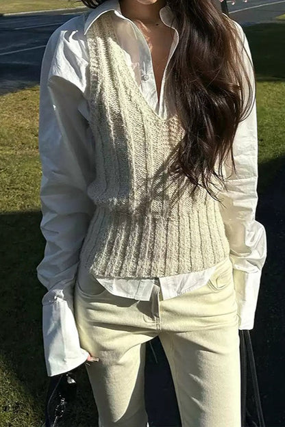 Layered Collar Vest Style Knit Top