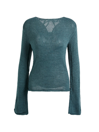 Solid Color Backless Lace Up Long Sleeve Knit