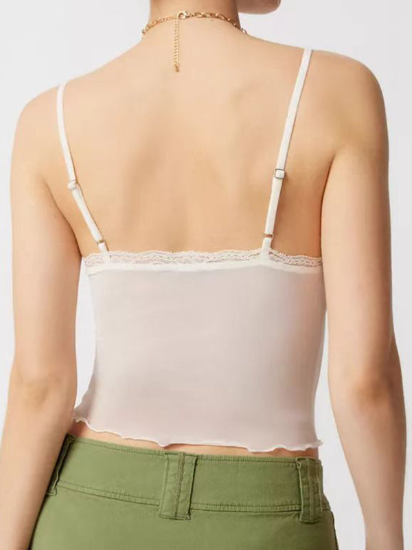 Plain Mesh V Neck Slim Fit Cami Top
