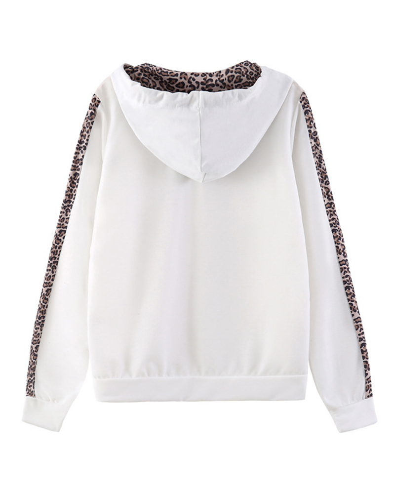 Leopard Print Zippered Hoodie And Trousers Suit