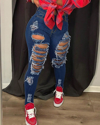 Washed Ripped Trendy Patchwork Jeans