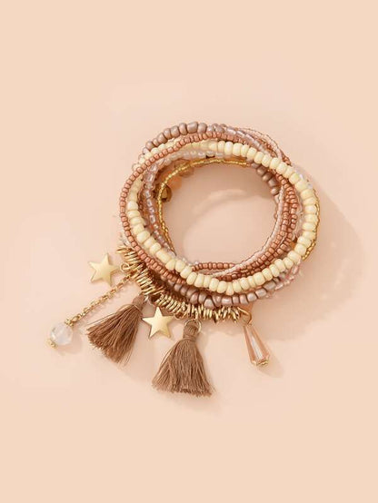 9pcs Tassel Charm Beaded Bracelet for Women