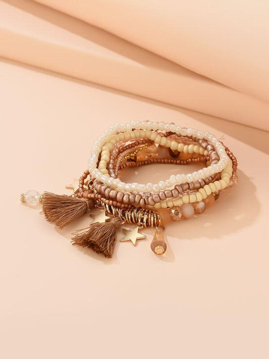 9pcs Tassel Charm Beaded Bracelet for Women