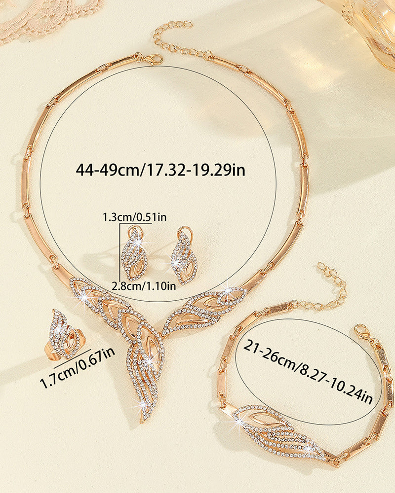 Diamond-Encrusted Golden Leaf Jewellery Four-Piece